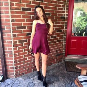 Short burgundy flowy dress from Garage.